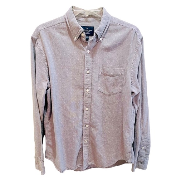 American Eagle Gray Dot Classic Fit Button Down Shirt Medium - Picture 1 of 7